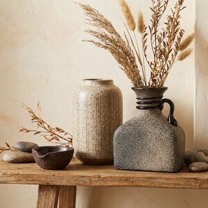 Liafiore Blown Art Glass Vase Brutalist Scavo Finish Black Strapped Neck Italy